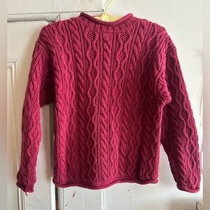 Vintage L.L. Bean 100% Cotton Cable Knit Sweater in Raspberry
